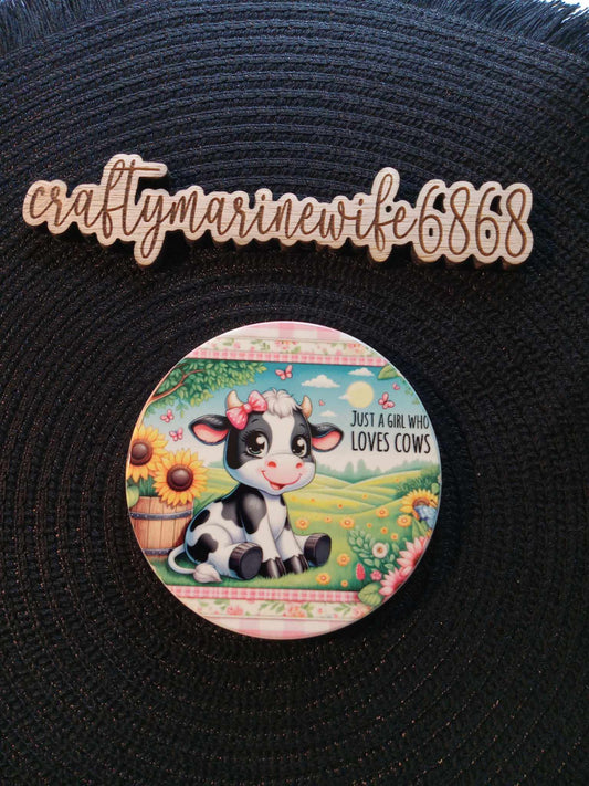 COASTERS CERAMIC ROUND- JUST A GIRL WHO LOVES COWS